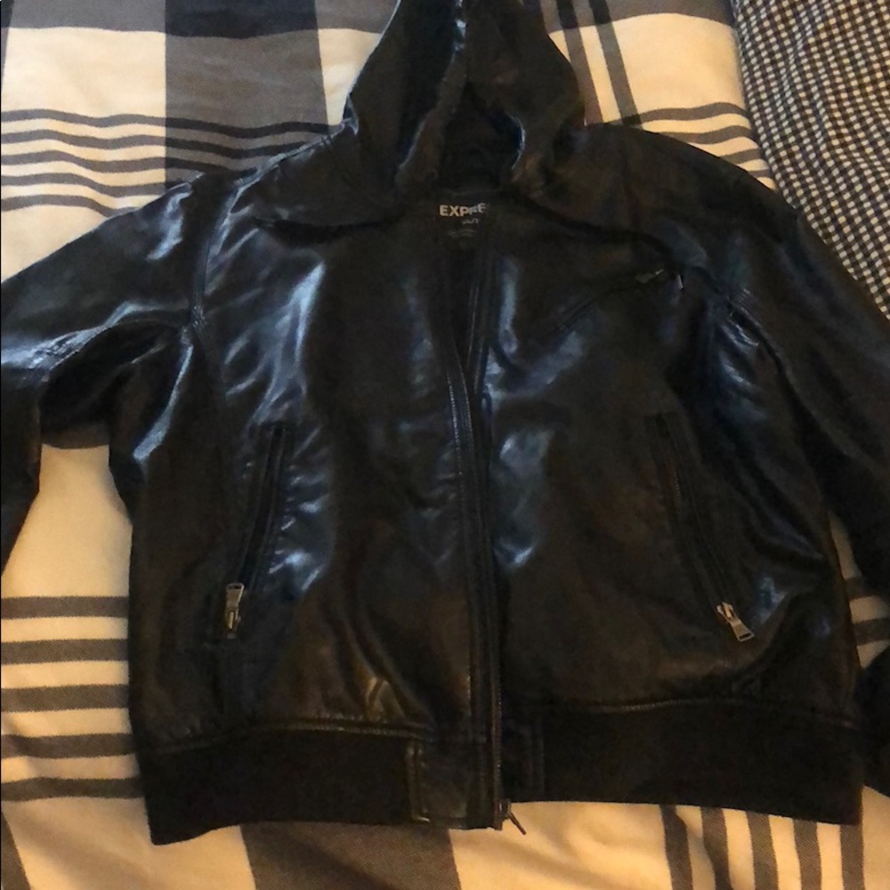 Pleather hooded jacket